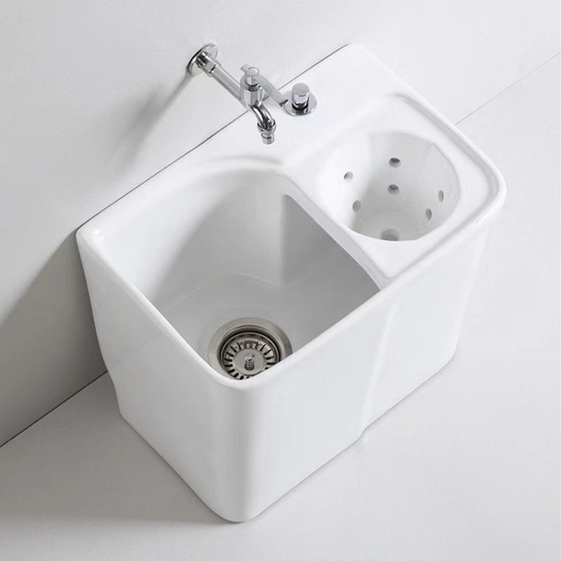 阳台拖把池洗拖布池大号地盆侧排墩布池带脚沥水篮卫生间下水陶瓷