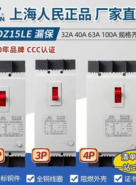 DZ15LE漏电保护器2P3P4P40A63A100A漏电断路器三相漏电开关保护器