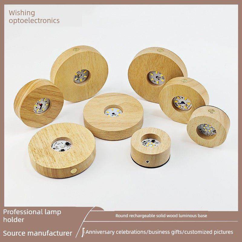 圆形发光实木灯底座触摸创意Led夜灯充电底座灯房间DIY氛围灯,家装灯饰光源,小夜灯,淘宝优惠券,粉丝福利购,淘宝优惠卷