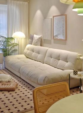 现代ins风云朵沙发客厅侘寂奶油风布艺沙发豆腐块直排三人位意式