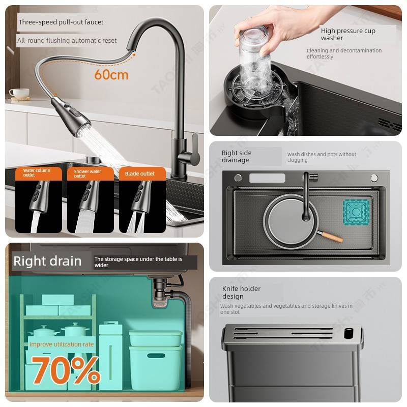 Nomi水槽大型单槽蔬菜盆厨房家用水槽304不锈钢蔬菜水槽在柜台上