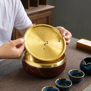 【超级新品】纯铜手工壶承小茶盘 大日式茶洗水盂建水带盖干泡台