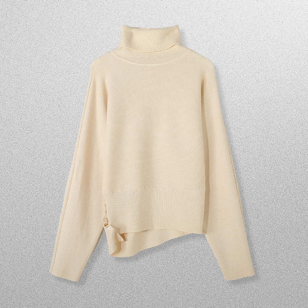 【林小雅专享】高领蝙蝠袖侧边抽褶设计感针织衫