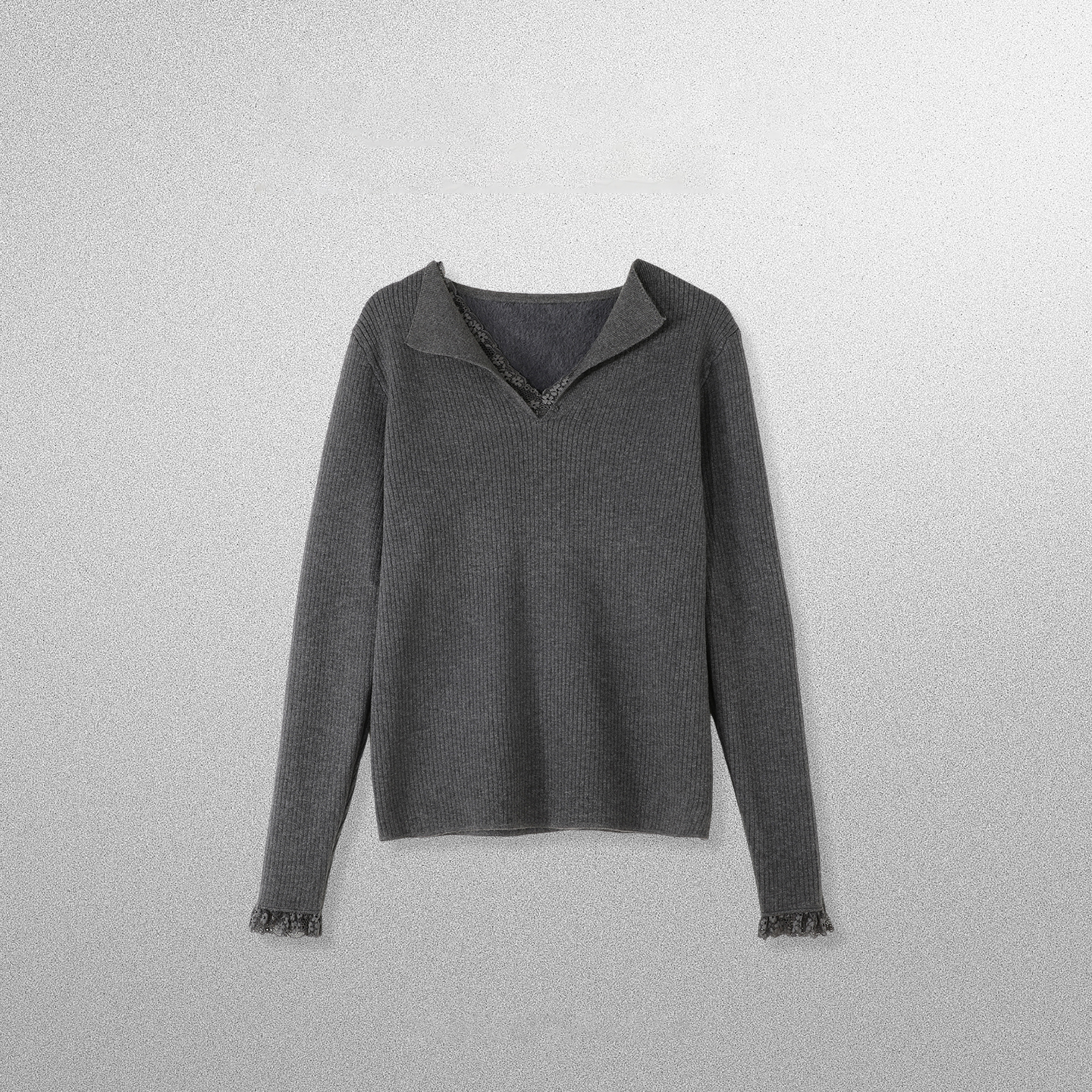 【金金宠粉】纯欲温柔气质一体绒蕾丝拼接小衫