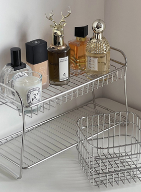 ins风不锈钢置物架厨房调料杯子收纳架台面浴室化妆品沥水收纳架