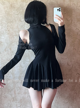 Fiala性感纯欲风高领吊带裙修身显瘦+打底开衫家居服套装可外穿