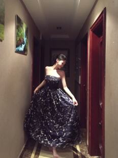 Fiala抹胸连衣裙女轻奢高端名媛气质宴会晚礼服重工印花长裙