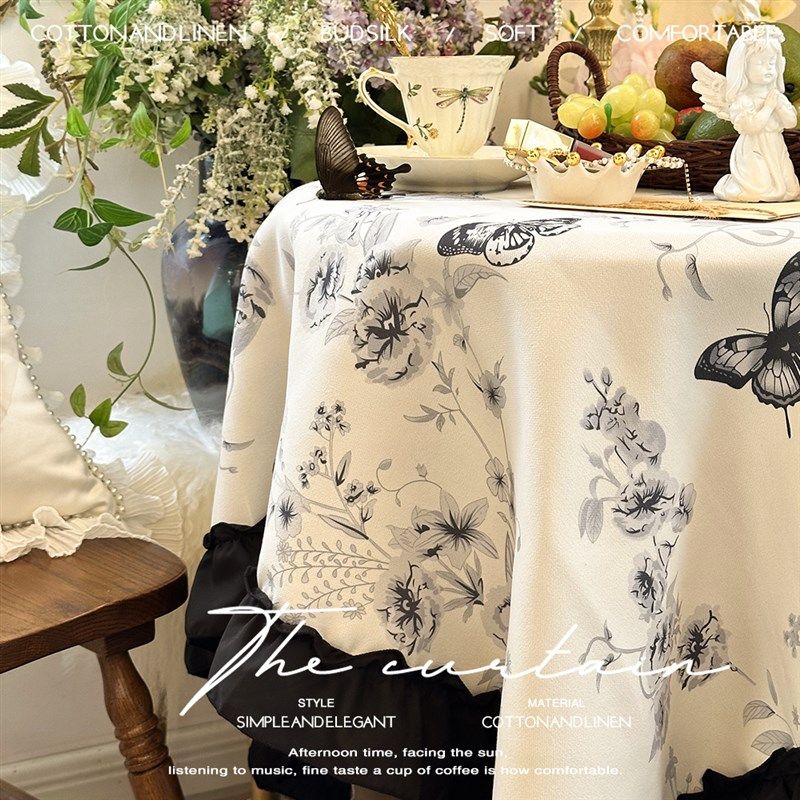 法式浪漫复古蝴蝶荷叶边长方形桌布茶几J餐桌布甜品台布防尘盖巾,居家布艺,桌布,淘宝优惠券,粉丝福利购,淘宝优惠卷