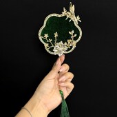 新娘秀禾晨袍迷你小扇子新娘中式 小团扇古风手持V道具婚礼拍照