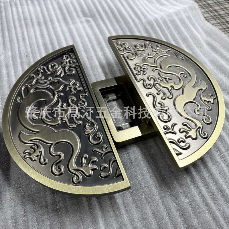 新中式铝合金大门拉手圆盘雕刻酒店玻璃门拉手复古别墅对开门把手