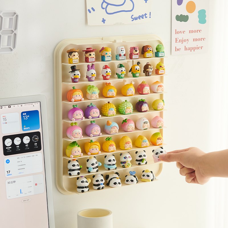 速发萌挂展示墙壁粒收纳架柜透明盒子盒小摆件玄关置物框