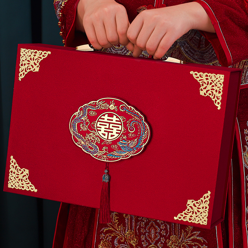 速发彩礼钱盒子订婚彩礼箱装现金聘金礼礼盒结婚用品大全彩金盒礼