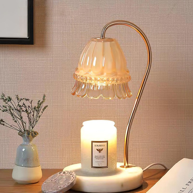 速发香熏融蜡灯卧室床头台灯高级感香氛围小夜火无大灯理石融烛灯