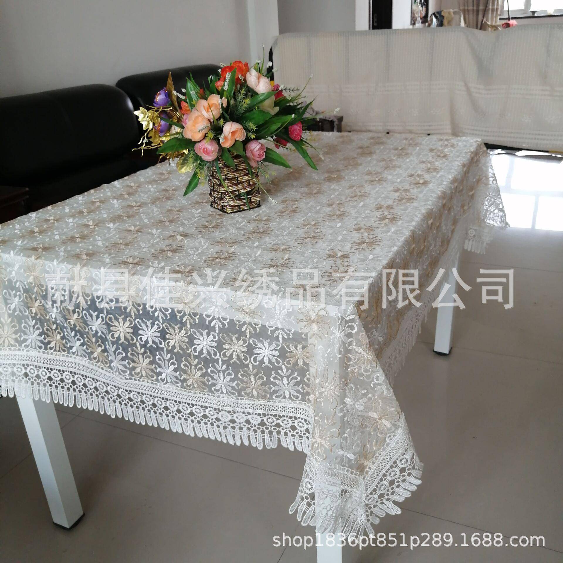 源厂家SZA约电脑头刺绣餐桌布代简中式蕾丝长方绣花桌布圣现诞桌
