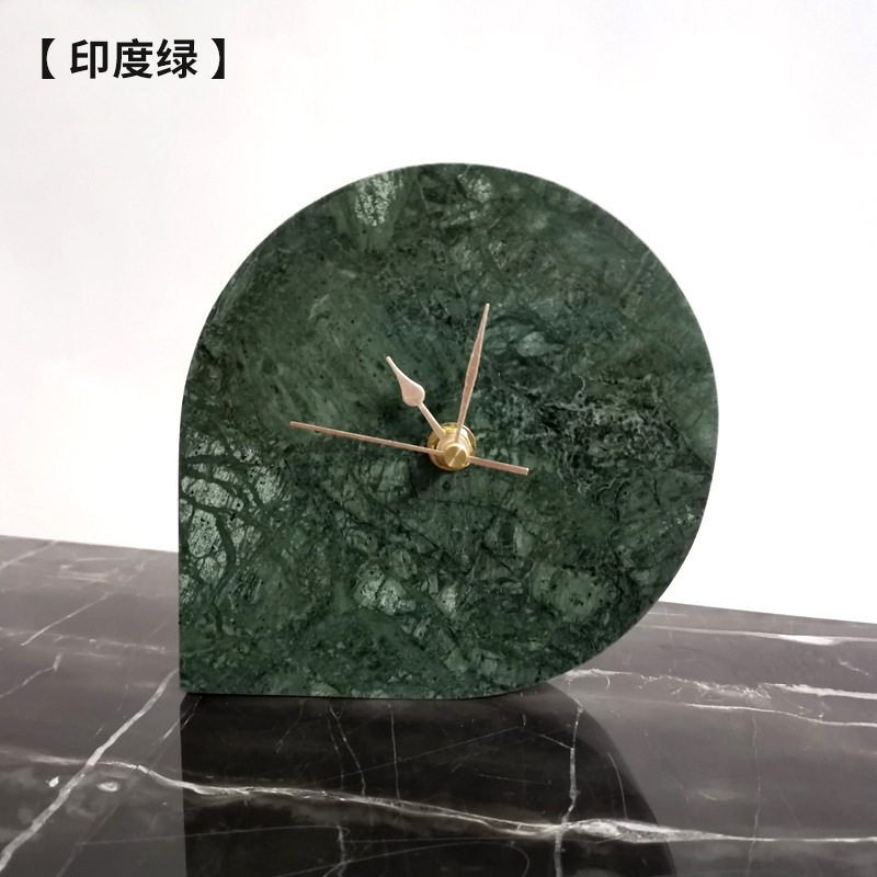 天然大理石座钟心形迷你小台钟家用摆件样品间书房几何软装现货