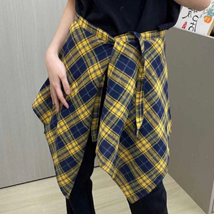 春野森川｜复古格子屁帘 系带藏肉神器下摆裙 一片式