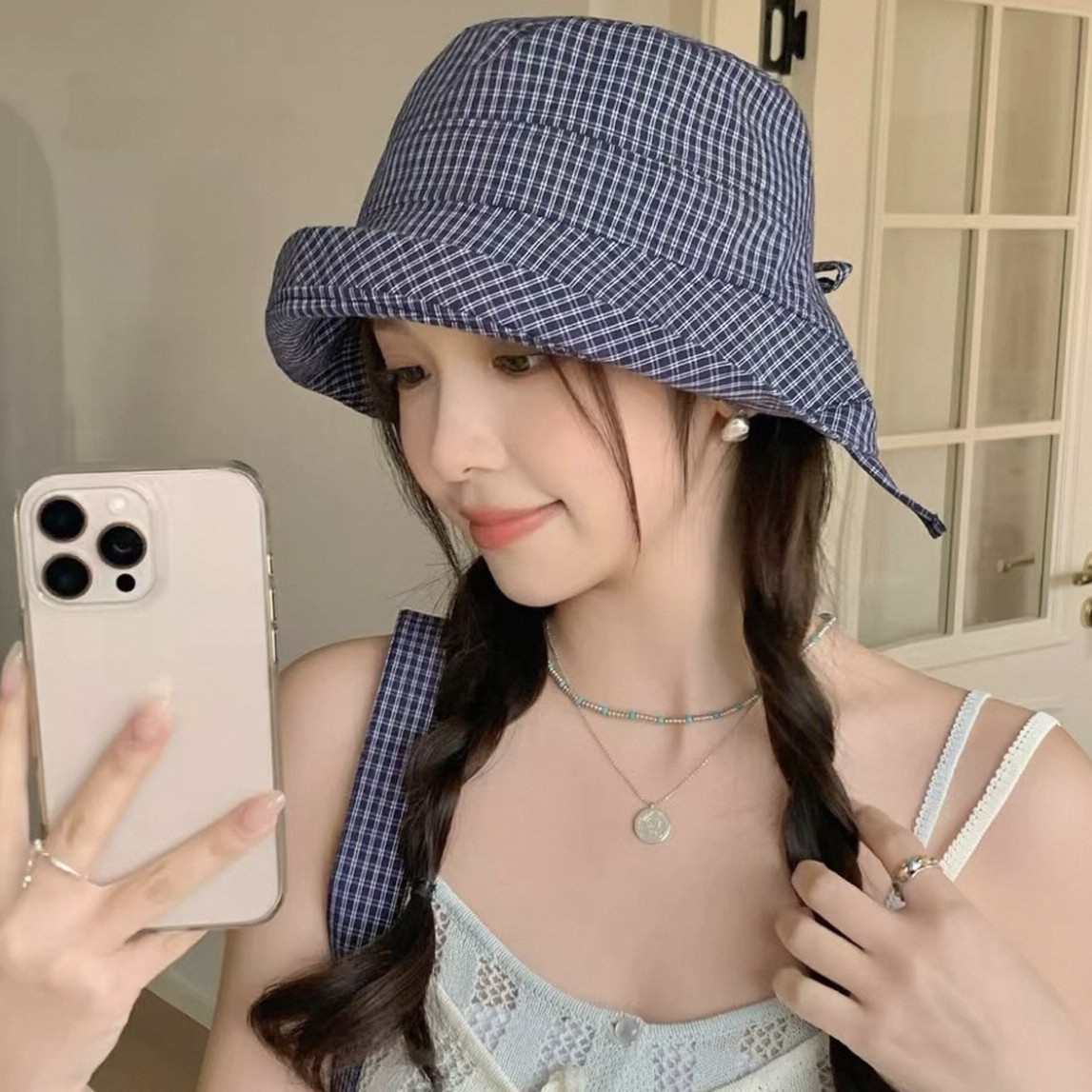 春野森川｜新款日系格纹渔夫帽女春夏韩版大檐出游防晒遮阳帽显脸图片