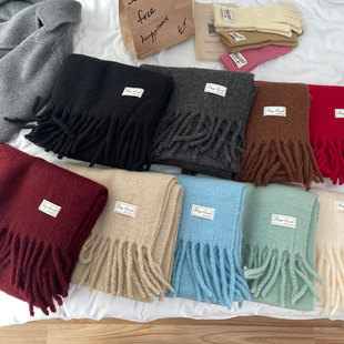 显白气质纯色围巾仿羊绒 冰岛蓝 春野森川｜定纺含羊毛 安哥拉红