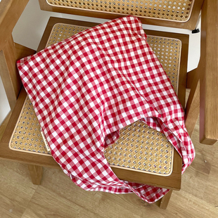 春野森川｜日系红色格子帆布包 大容量单肩包休闲百搭通勤托特包