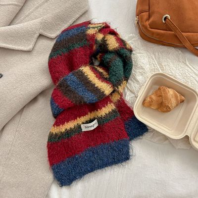 春野森川｜含羊毛围巾女圈圈纱新款秋冬季韩版氛围感多巴胺条纹