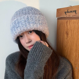 春野森川｜韩国小众设计彩色渲染渐变针织套头帽子秋冬保暖防寒