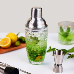MOLA.Kwong.调酒器冰花玻璃杯摇酒器不锈钢盖子调酒X杯  斌广