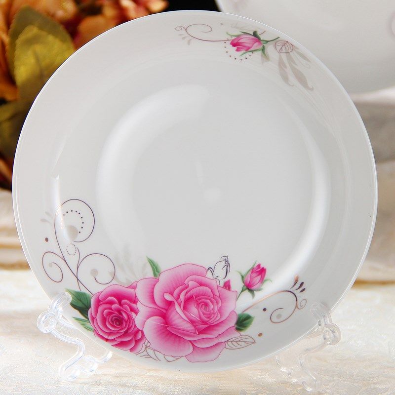 包邮 陶瓷菜盘子中式8寸瓷菜盘水果盆圆碟M子可微波炉家用4个套装,餐饮具,盘,淘宝优惠券,粉丝福利购,淘宝优惠卷