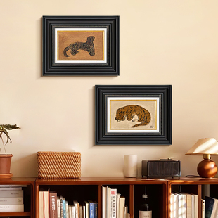 金钱豹装饰画常玉法式现代艺术设B计师中古挂画客厅餐边柜卧室壁