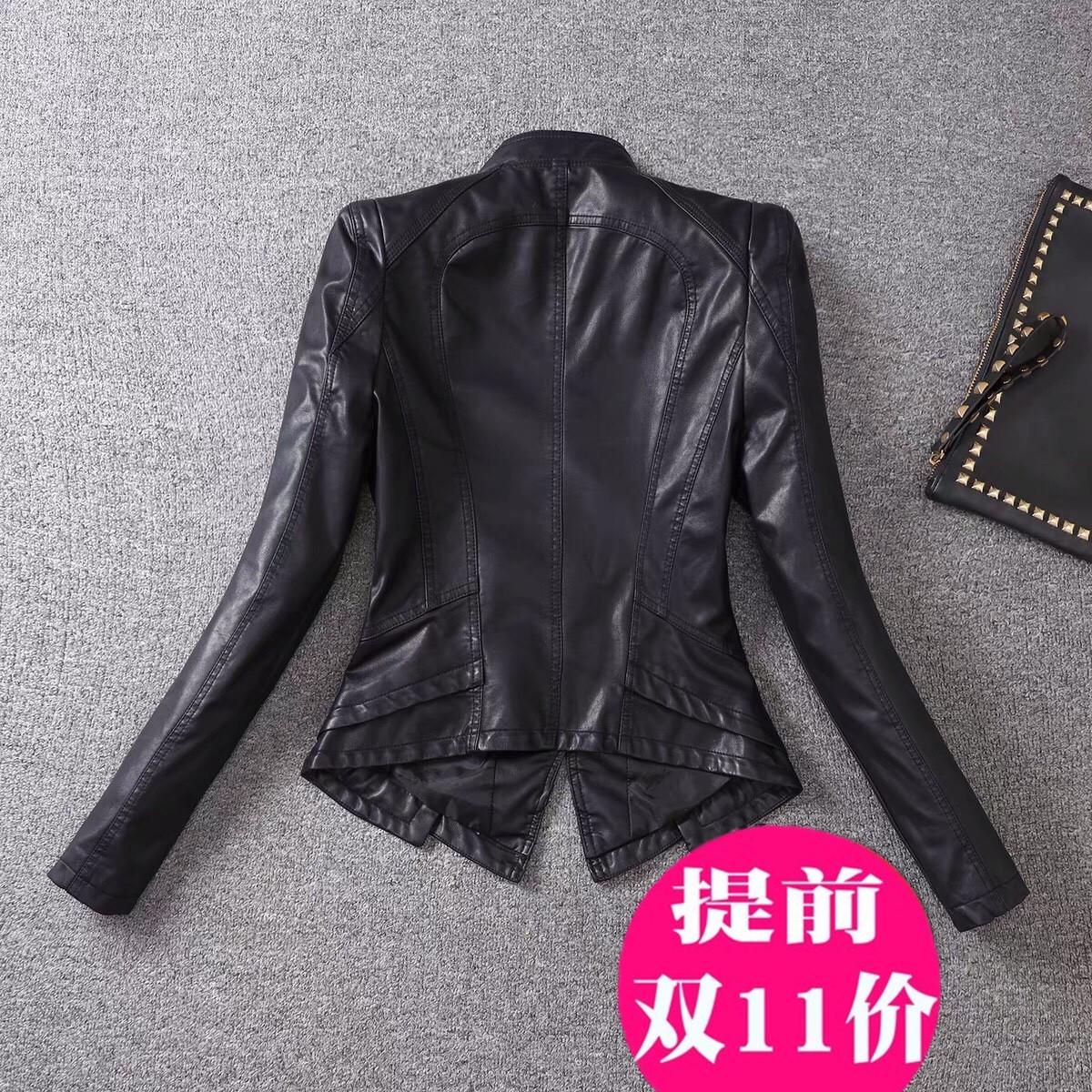 显瘦机车皮衣女春秋2023新款韩版百搭小长袖短款皮潮