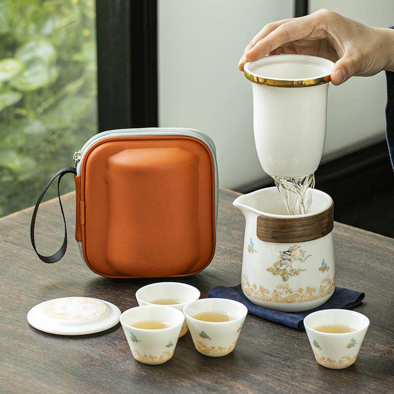 德化白瓷旅行茶具套装便携式随行户外泡茶简约一壶四杯六杯快客杯,餐饮具,旅行茶具,淘宝优惠券,粉丝福利购,淘宝优惠卷