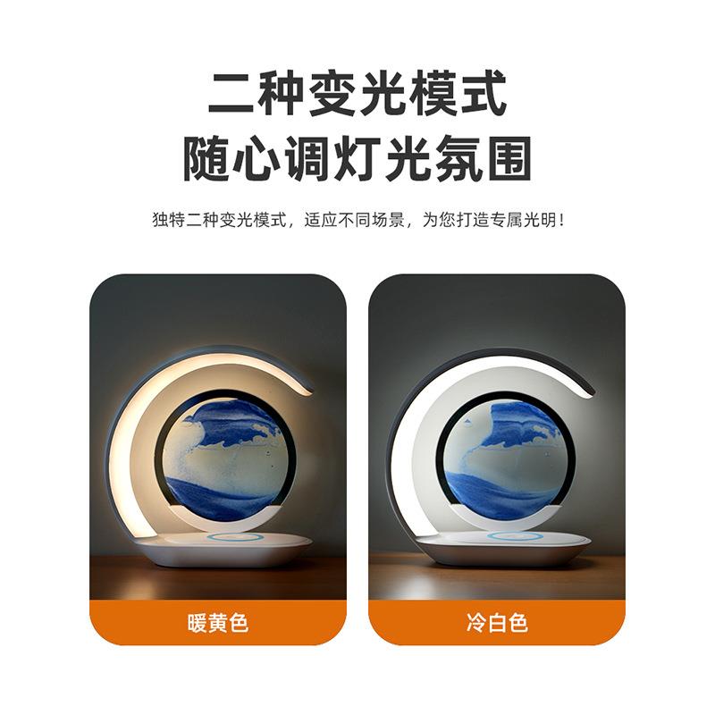 新品3D流沙画夜灯客厅创意摆件无线充办公桌卧室家具装饰送礼家用图片