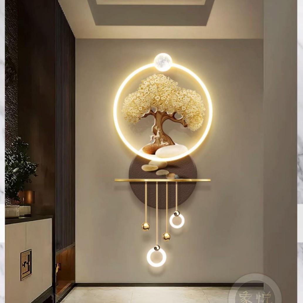 发财树玄关装饰画现代轻奢高档走廊尽头寓意好的立体led发光挂画图片