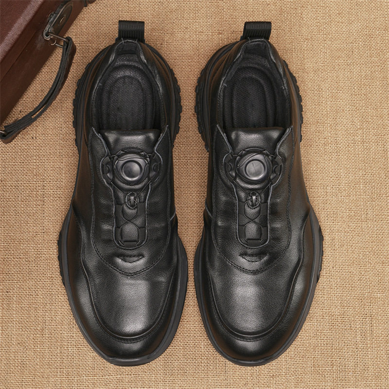 头层牛皮旅游鞋旋转纽扣运动男鞋