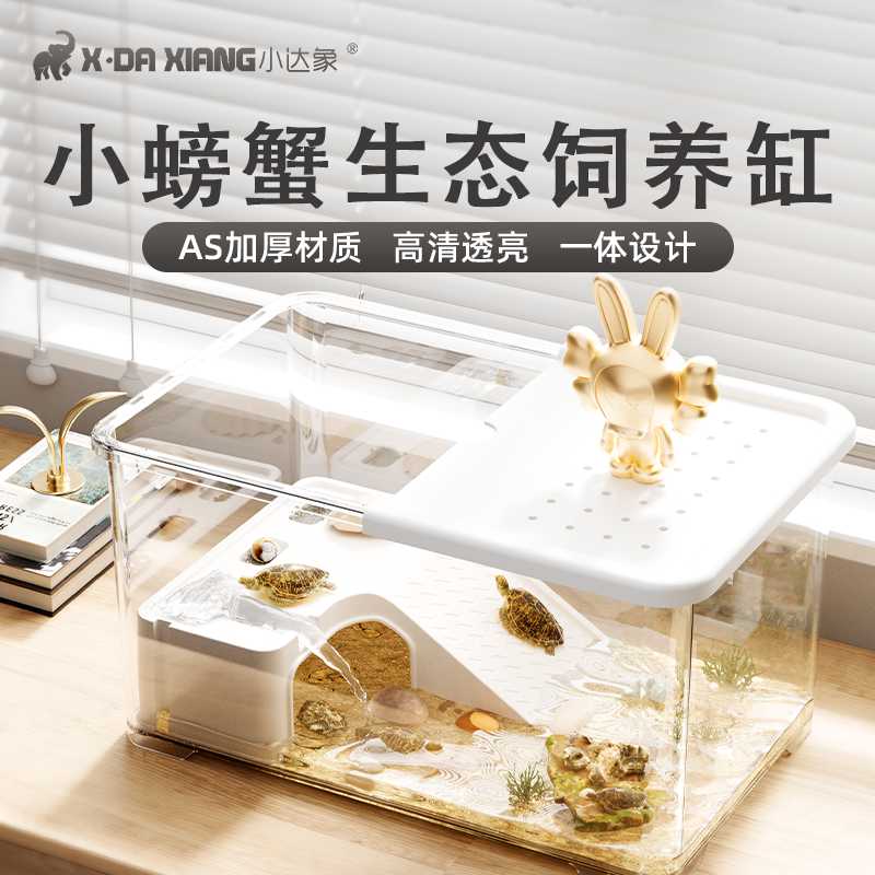 小螃蟹生态缸乌龟饲养缸客厅桌面小鱼缸小型造景专用缸家用乌龟缸