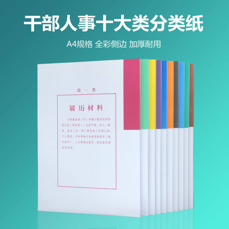 50套装A4新准干部人事档案多字版十大类分类纸 隔页纸 人事档案