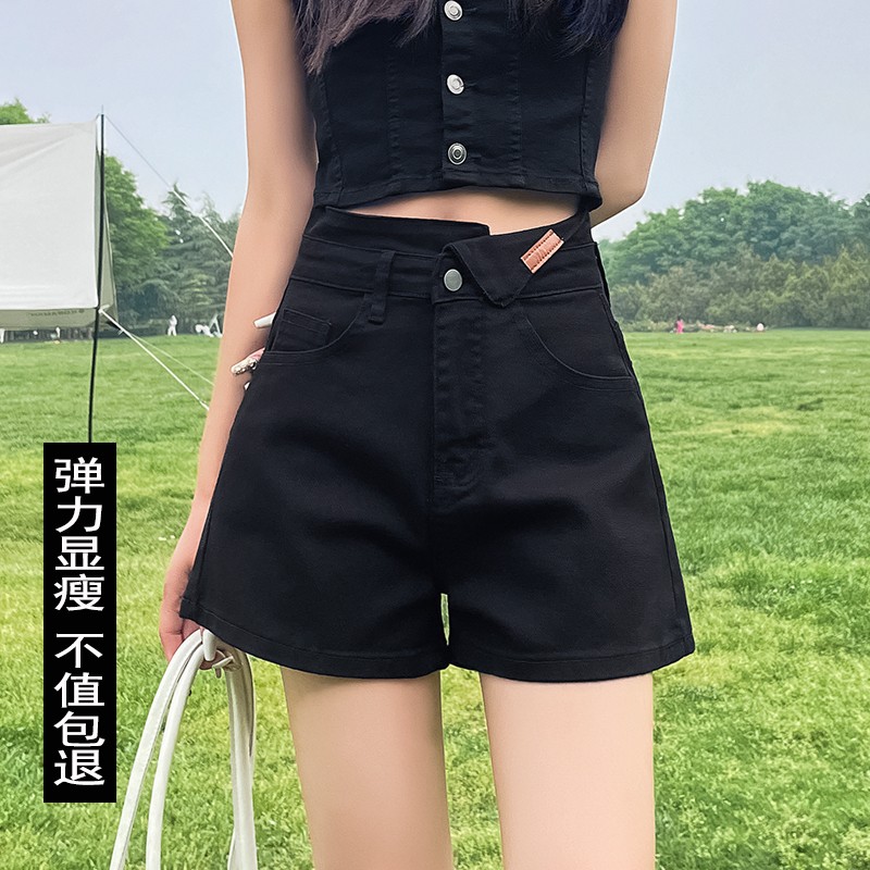 牛仔短裤女春夏2025新款高腰显瘦遮肚黑色小个子外穿学生阔腿热裤