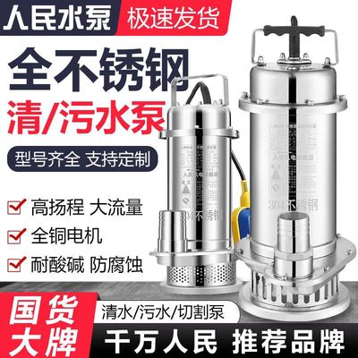 人民不锈钢潜水泵304耐腐蚀380V三相上海高扬程220v切割式污水泵