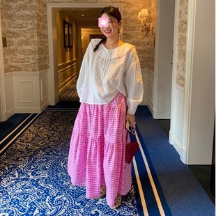 （樱花格调）韩国新款2025半身裙粉色格子半裙女新款裙子C346