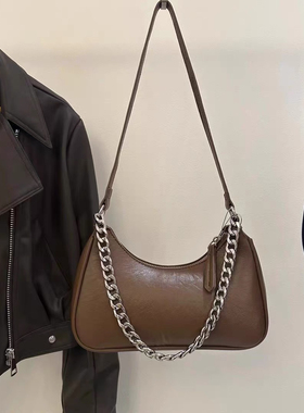 小众真皮法棍腋下包牛皮单肩斜挎包链条包2024新款甜美女包