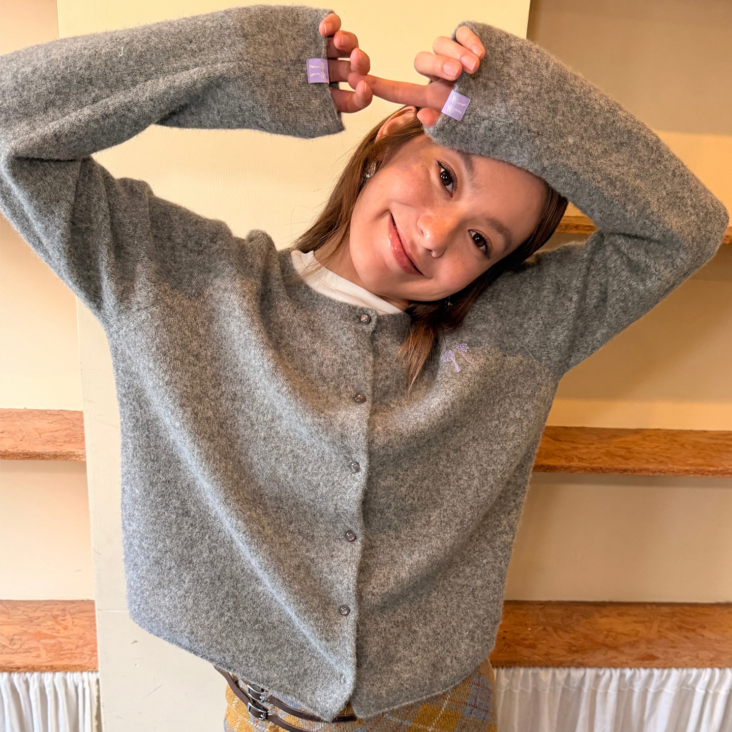 CHYEESEZHOU绵羊毛圆领针织开衫