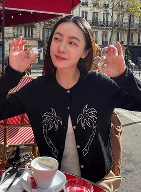 CHYEESE ZHOU 线绣椰树之心天丝羊毛休闲长袖针织开衫 25早秋