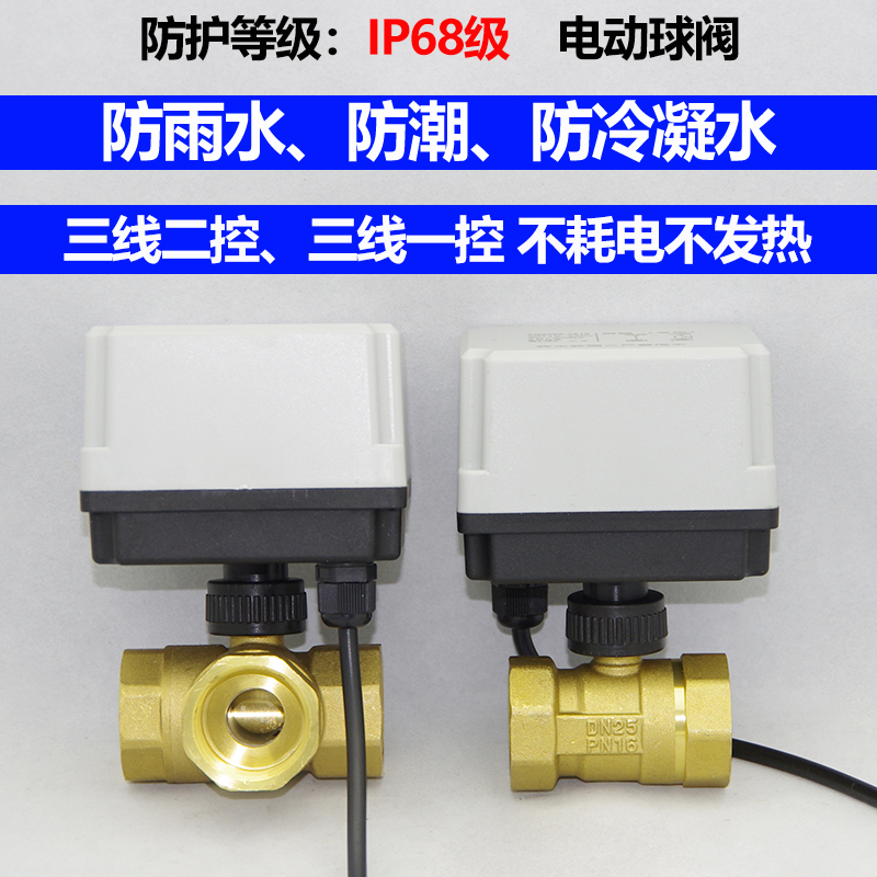 防水潮湿220V二三通24V电动球阀4分6分1寸2寸DLN15 20 25 三线二
