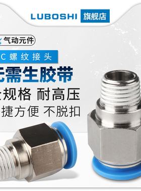气动气管快速接头快插螺纹8smm直通三通气管接头配件大全PC8-02/m