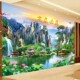 热销仙堂有求必应山水风景画背景墙纸流水生财庭院荷花壁纸佛道仙