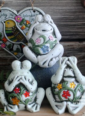 热销美式欧式田园红陶复古做旧可爱三不青蛙花园阳台庭院装饰品小