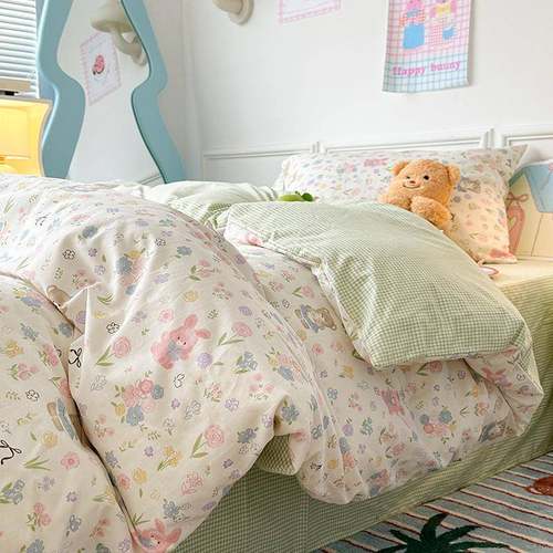 新款小清新全棉简约四件套复古纯棉田园风花卉学生宿舍三件套