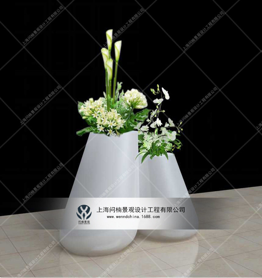 商业美陈/花缸花艺/花盆陈列展示绿植/花艺景观/玻璃钢花盆休息区