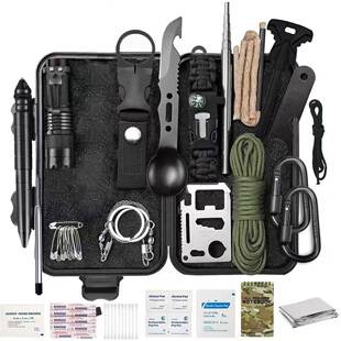 野外多功能生存装备户外探险套装防灾急救工具盒口哨打火石求生盒