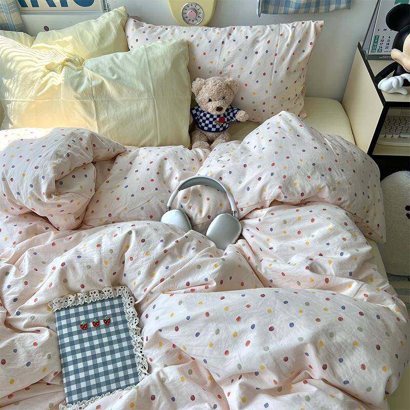 a类床上四件套水洗棉2024新款床单被套被罩床品学生宿舍三件套4