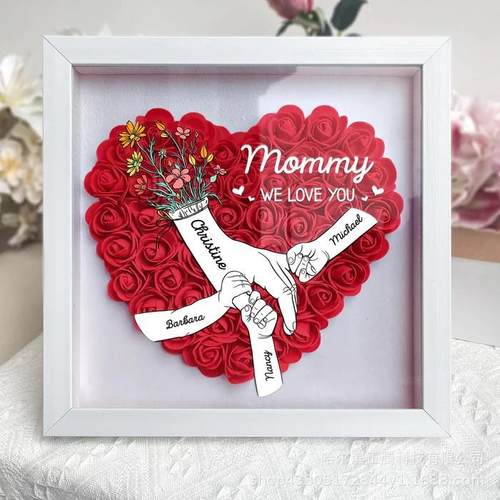 爆款定制母亲节花影盒亲情绽放妈妈奶奶手牵手一件定制花影盒